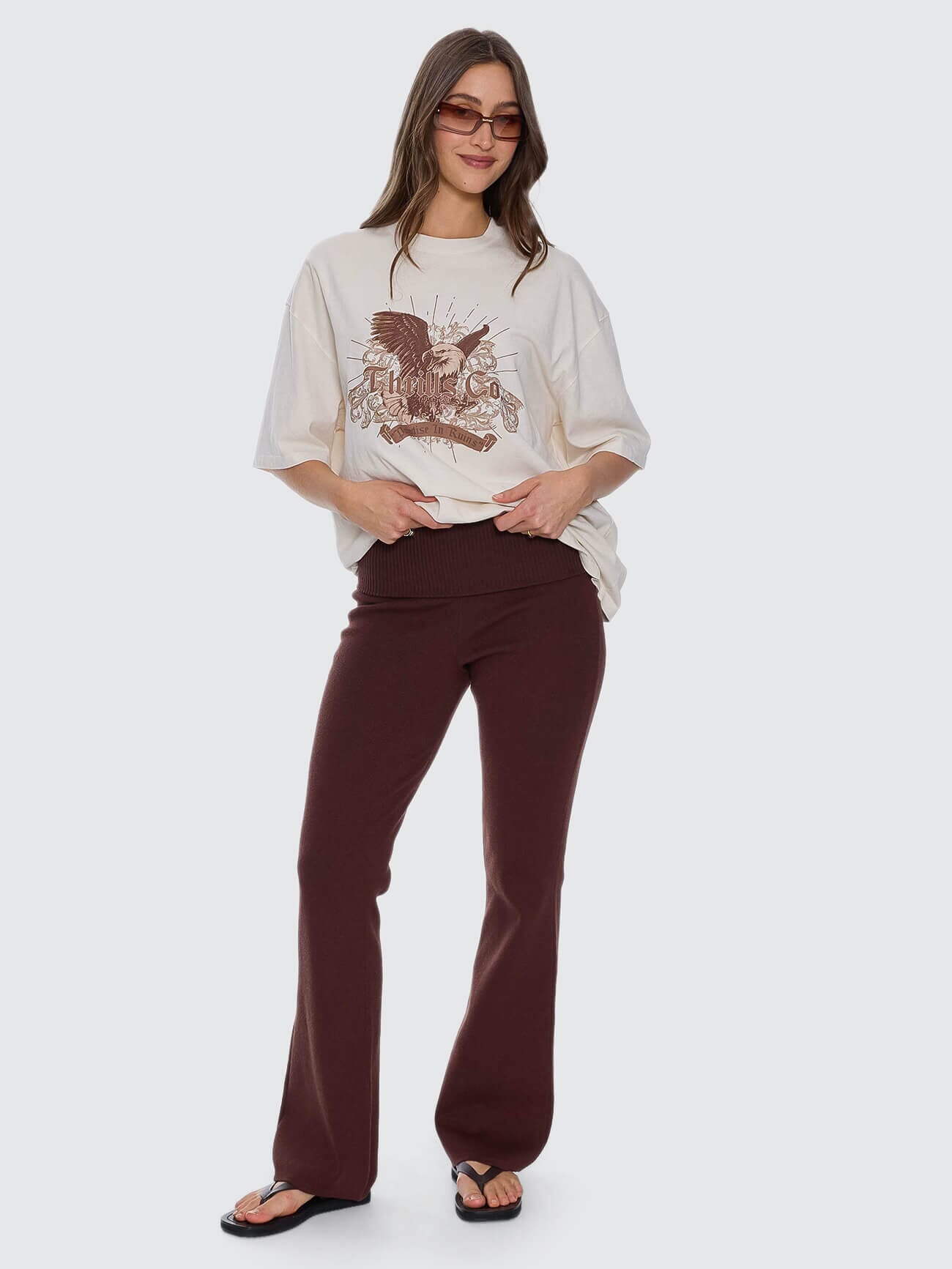Womens Estelle Fold Over Knit Pant Bitter Chocolate - Image 8