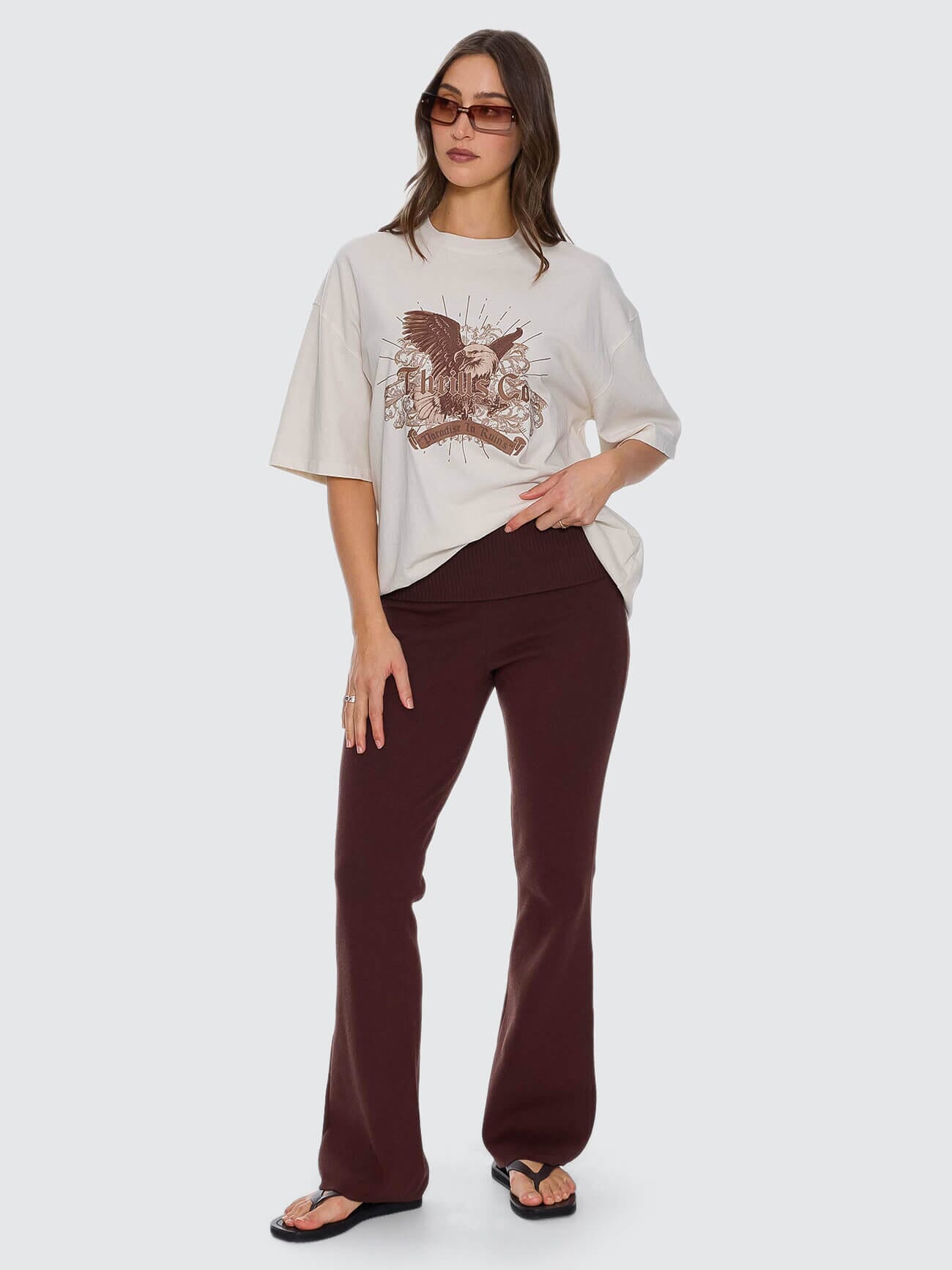Womens Estelle Fold Over Knit Pant Bitter Chocolate - Image 1
