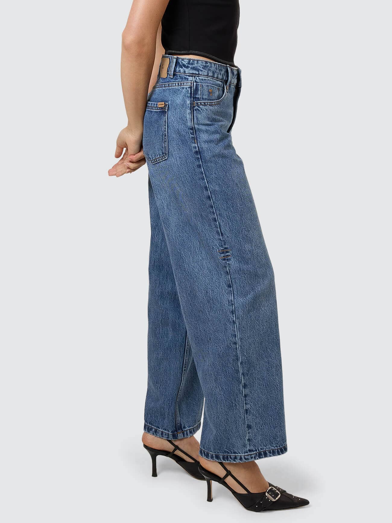 Womens Billie Low Rise Baggy Denim Stone Blue - Image 7