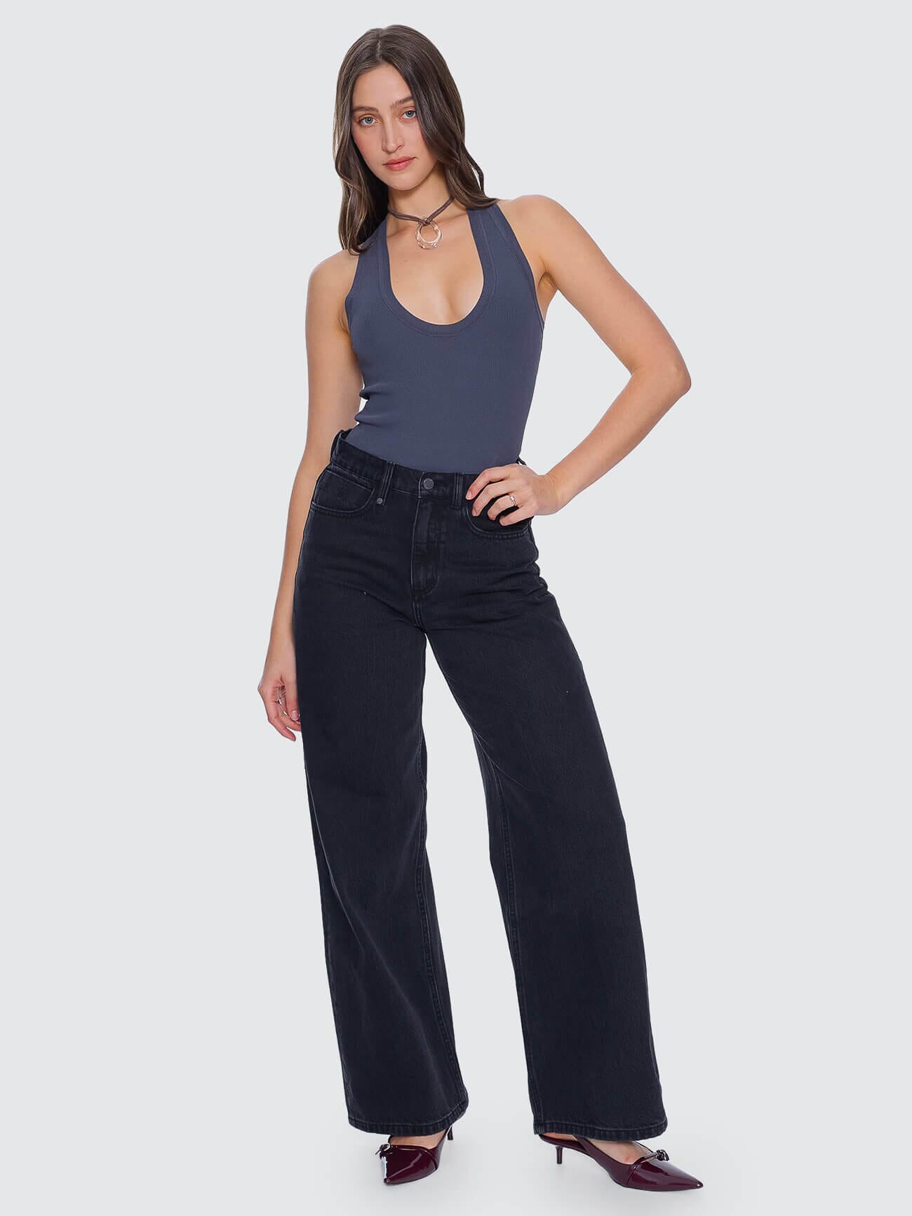 Womens Hunter High Rise Wide Denim Aged Black - Image 8