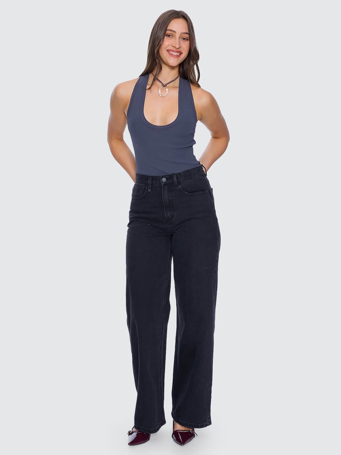 Womens Hunter High Rise Wide Denim Aged Black - Image 9