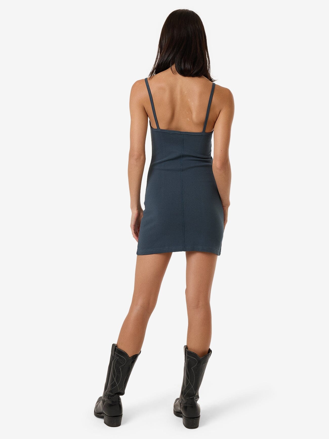 Rib Seam Mini Dress Dark Slate - Image 2