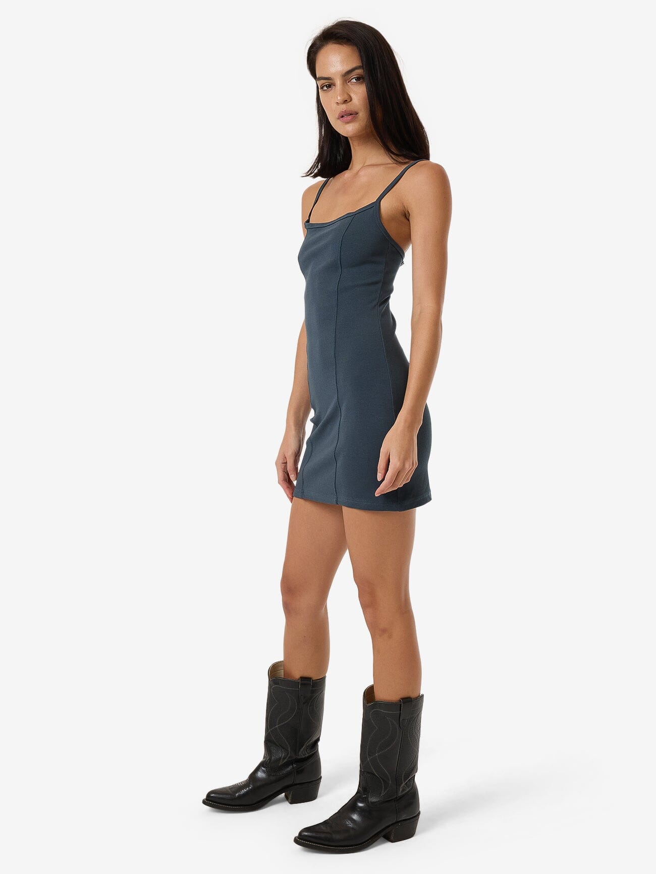 Rib Seam Mini Dress Dark Slate - Image 4
