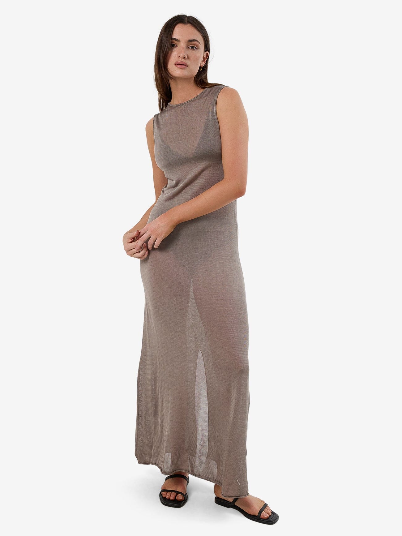 Anais Sleeveless Sheer Knit Dress Fungi - Image 5