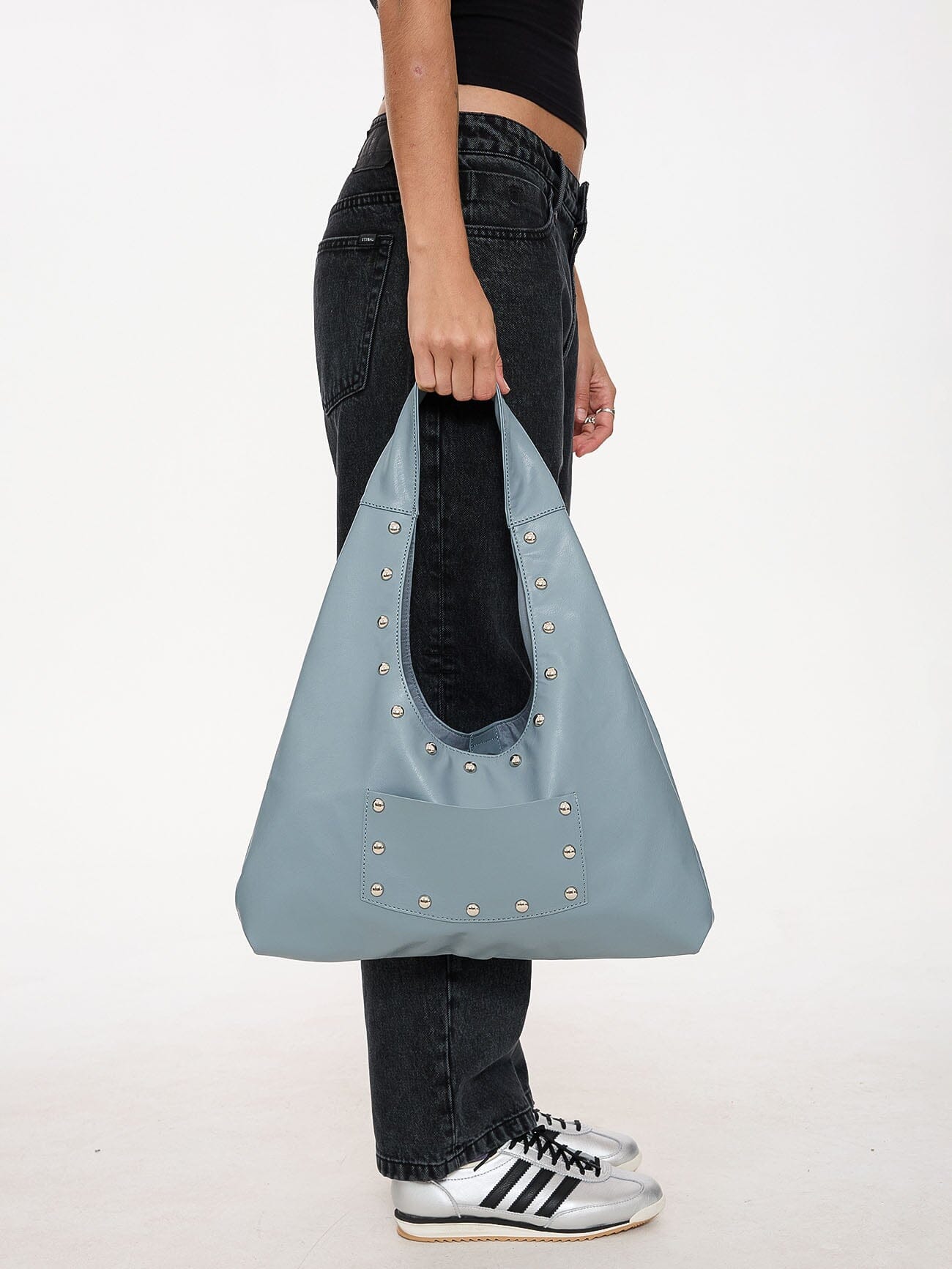 Wish Me Luck Studded Shoulder Bag Dark Grey Blue - Image 4