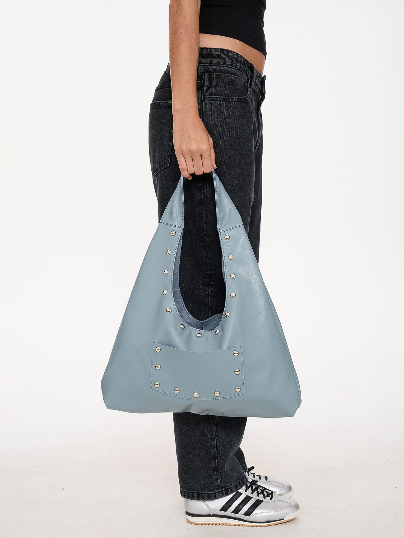 Wish Me Luck Studded Shoulder Bag Dark Grey Blue - Image 5