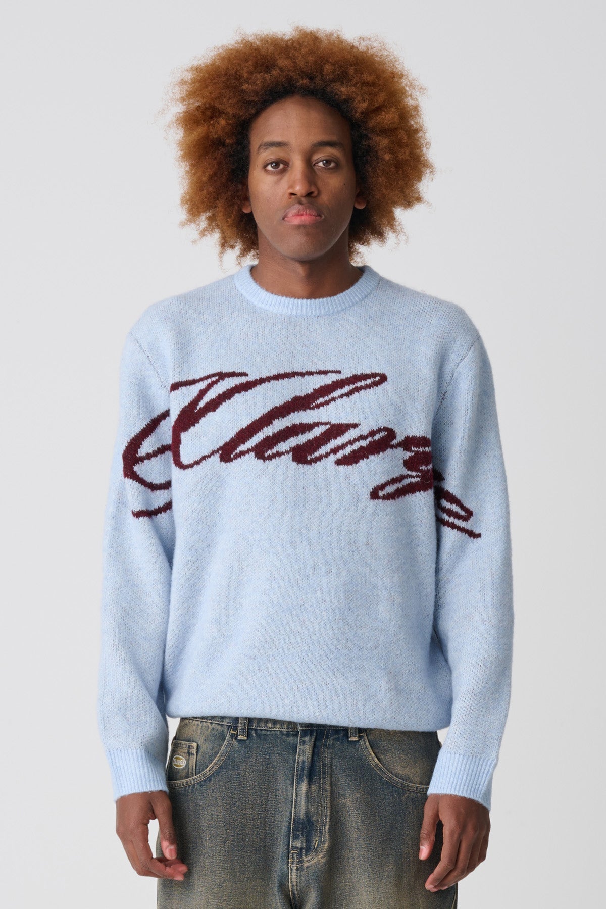 Script Knit Sweater Dusty Ice - Image 2