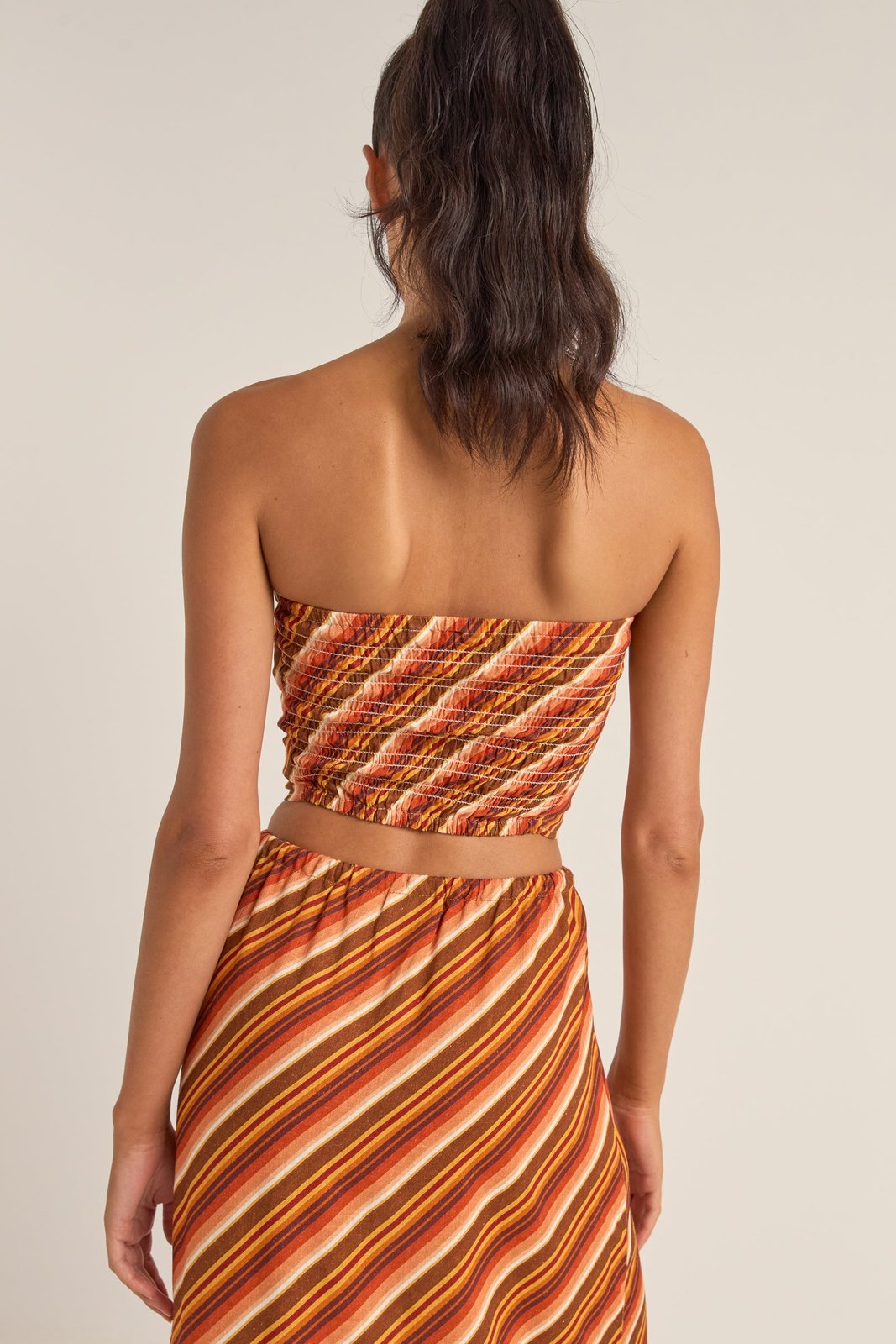 Chica Stripe Strapless Top Brown - Image 3