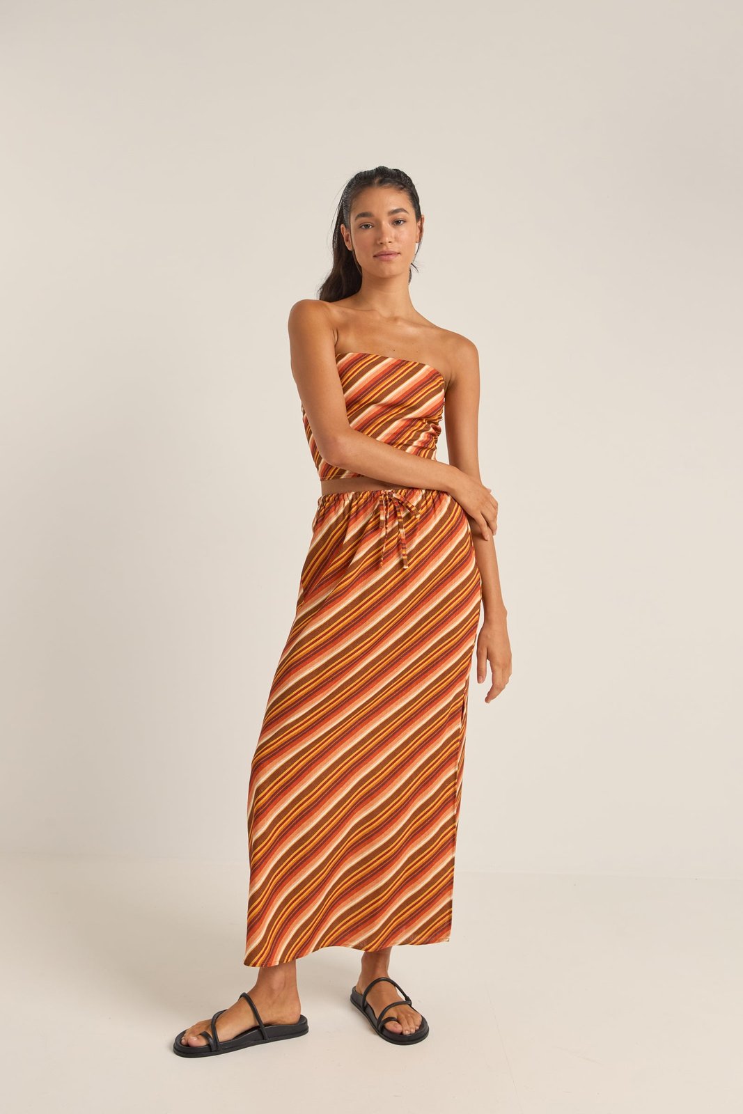 Chica Stripe Strapless Top Brown - Image 4