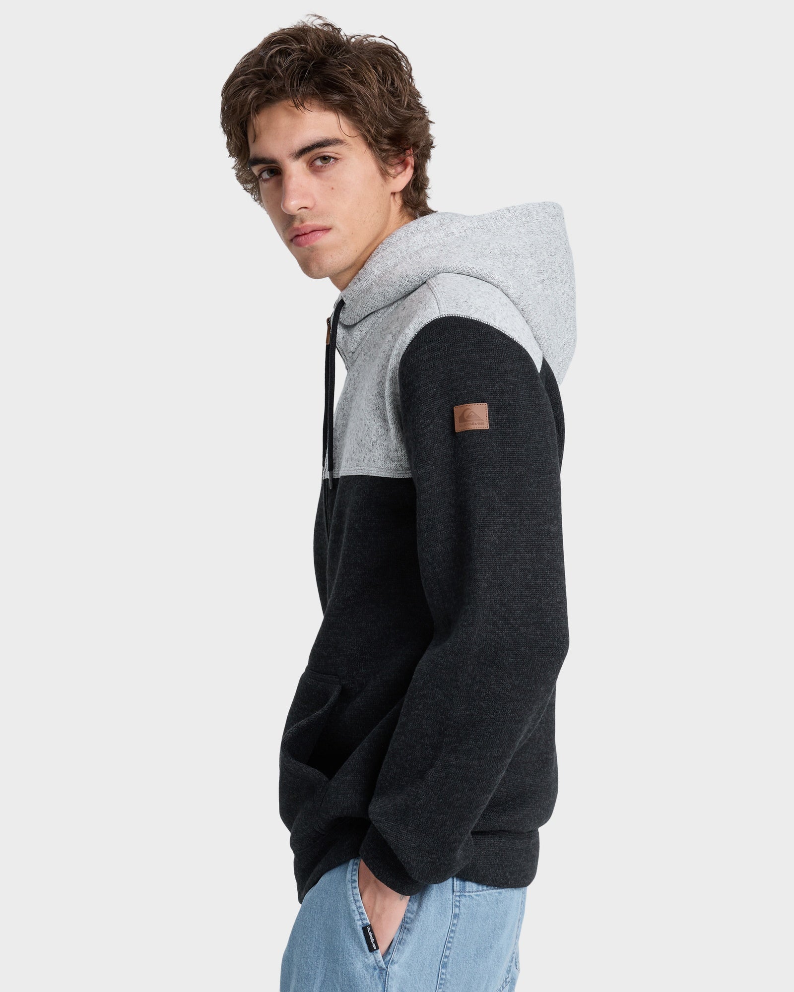 Mens Keller Block Zip Hooded Jumper Black Heather - Image 1