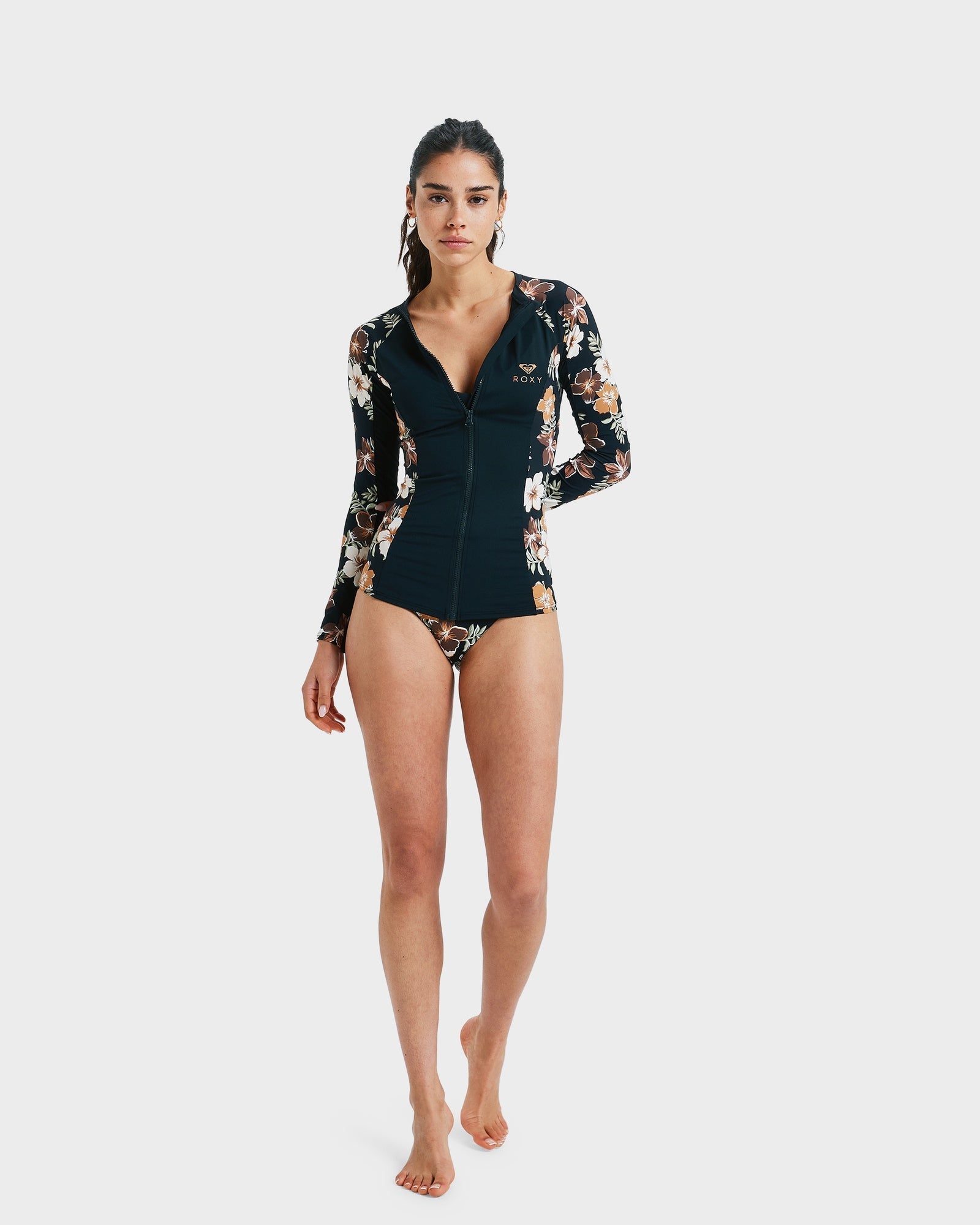 Womens Full Zipped Mix Long Sleeve Rash Vest