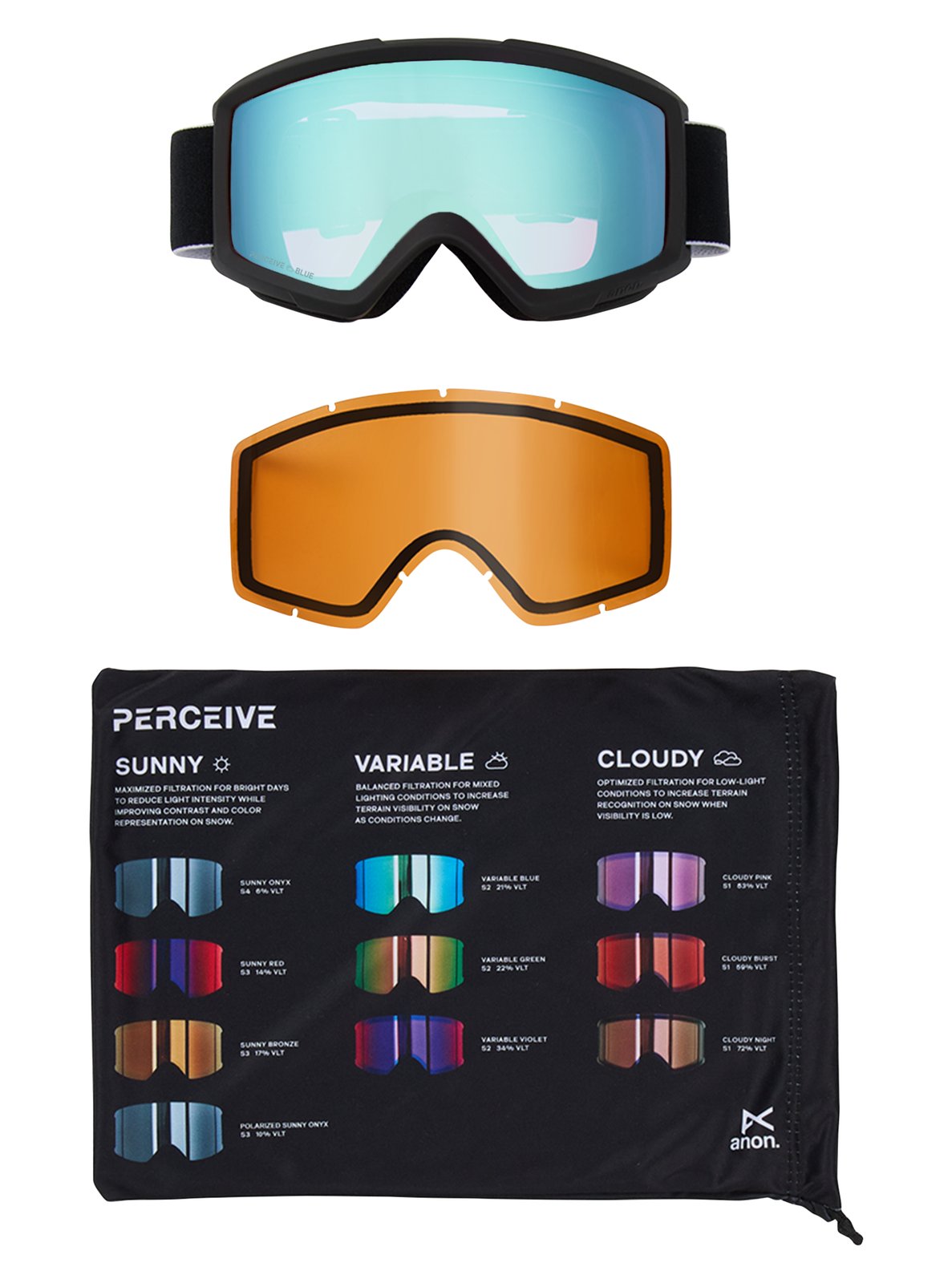 Helix 2.0 Goggles + Bonus Lens Black - Perceive Variable Blue Lens (21% / S2) w/ Amber Lens (55% / S1) - Image 5