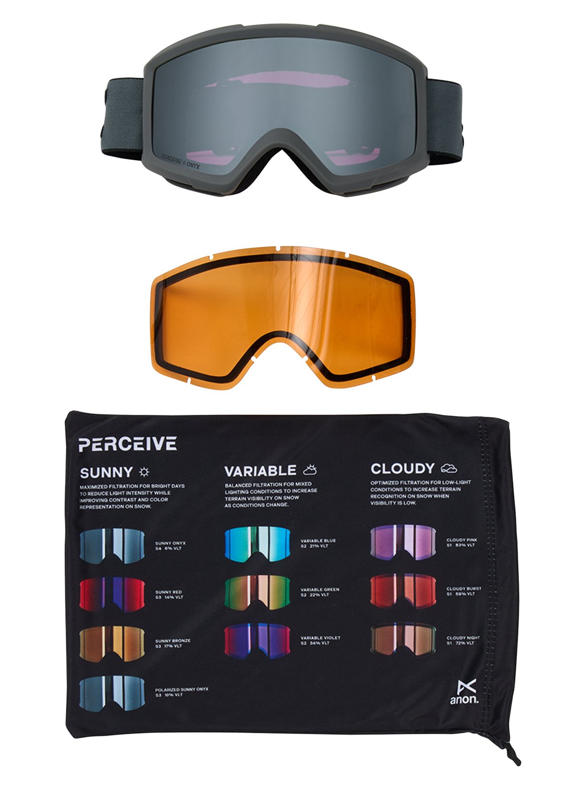 Helix 2.0 Goggles + Bonus Lens Stealth - Perceive Sunny Onyx Lens (6% / S4) w/ Amber Lens (55% / S1) - Image 5