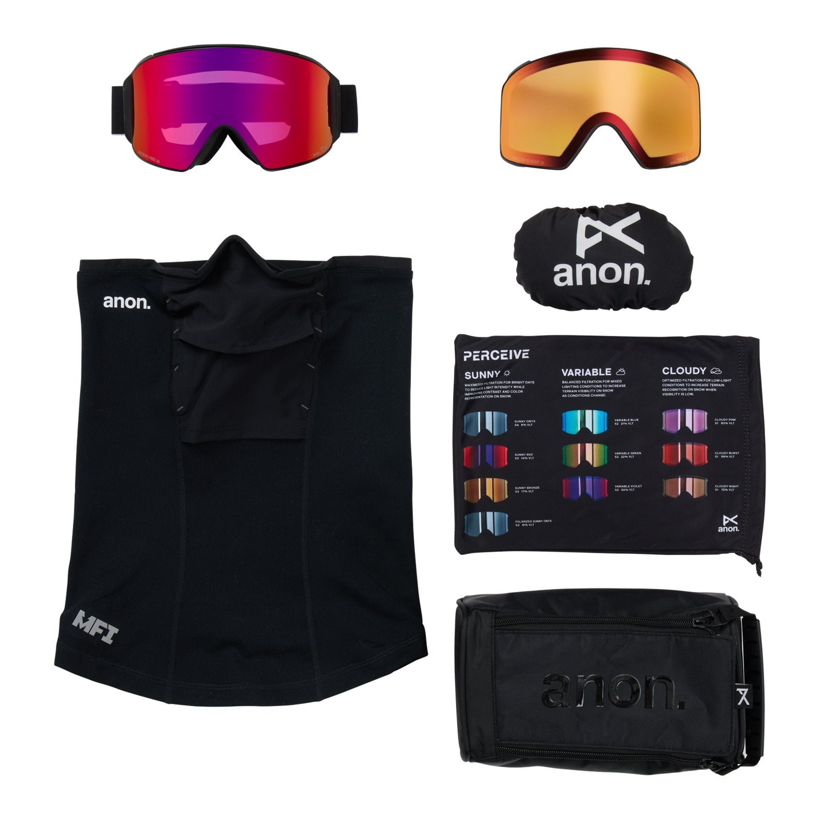 M4 Goggles (Cylindrical) + Bonus Lens + Mfi Face Mask Black - Perceive Sunny Red Lens (14% / S3) w/ Perceive Cloudy Burst Lens (59% / S1) - Image 6