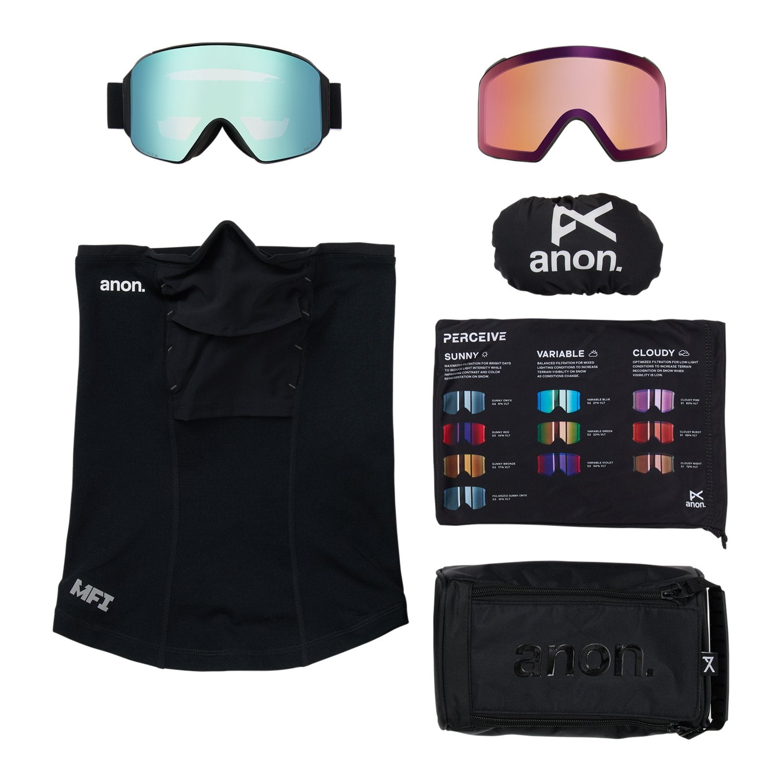 M4 Goggles (Cylindrical) + Bonus Lens + Mfi Face Mask Black - Perceive Variable Blue Lens (21% / S2) w/ Perceive Cloudy Pink Lens (53% / S1) - Image 6
