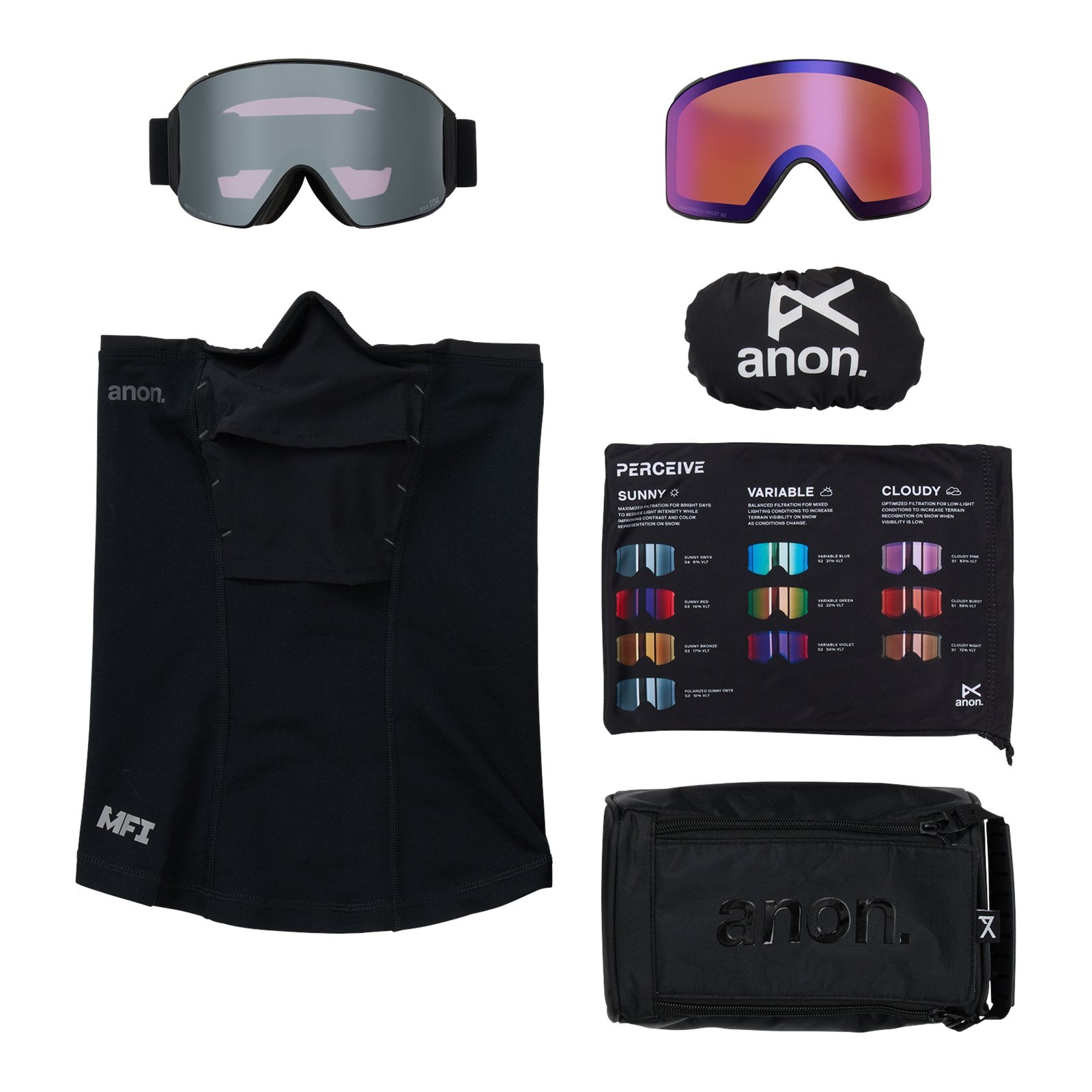 M4 Goggles (Cylindrical) + Bonus Lens + Mfi Face Mask Smoke - Perceive Sunny Onyx Lens (6% / S4) w/ Perceive Variable Violet Lens (34% / S2) - Image 6