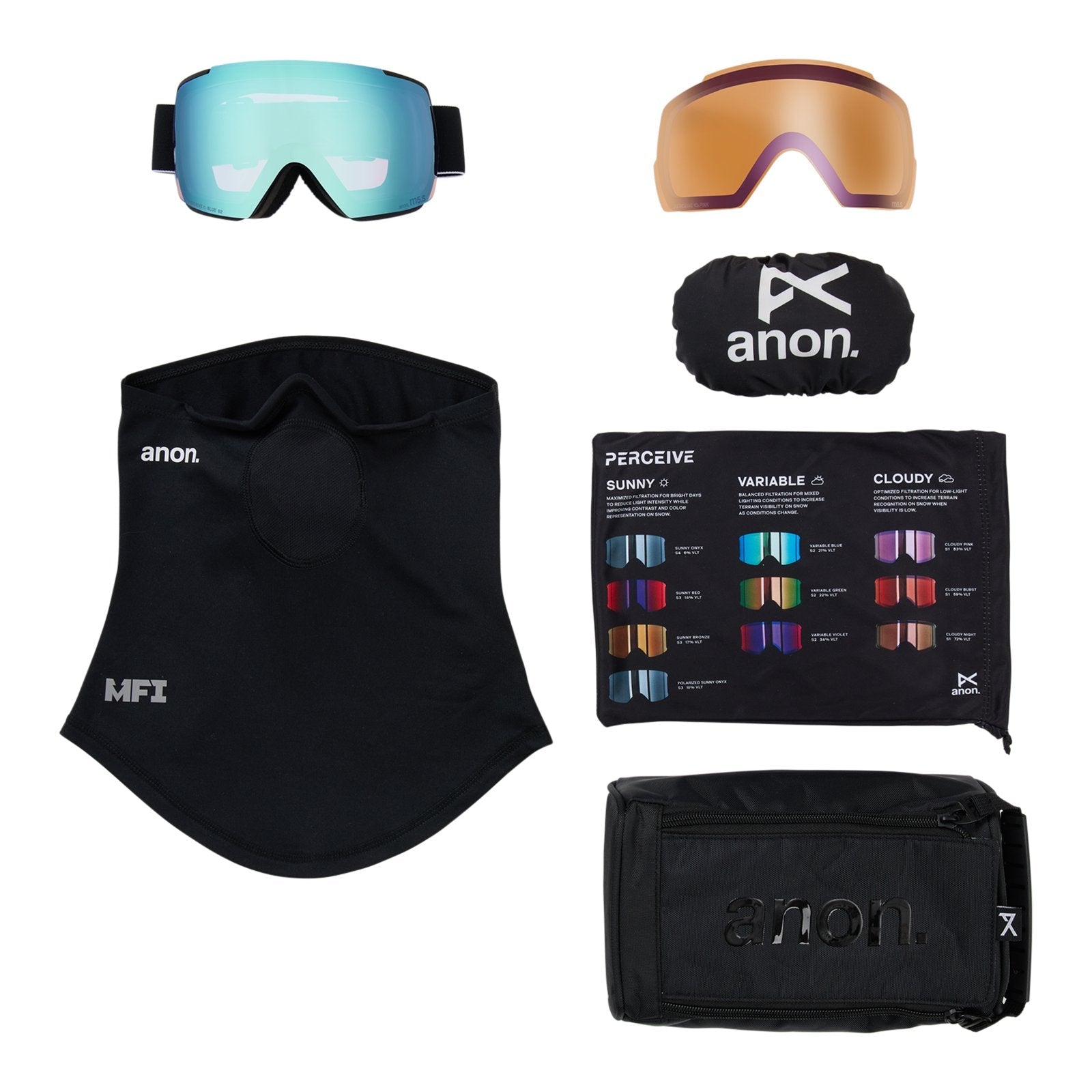M5S Goggles + Bonus Lens + Mfi Face Mask Black - Perceive Variable Blue Lens (21% / S2) w/ Perceive Cloudy Pink Lens (53% / S1) - Image 6