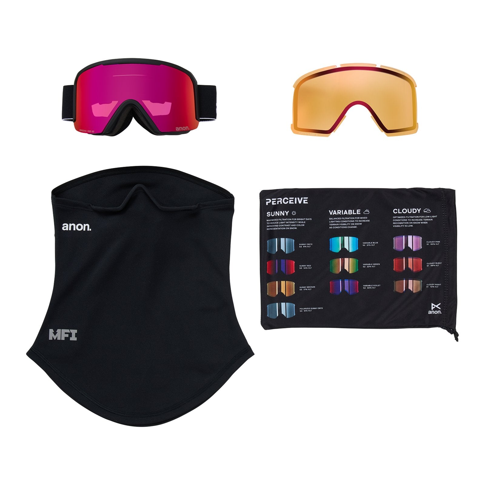 Nesa Goggles + Bonus Lens + Mfi Face Mask Black - Perceive Sunny Red Lens (14% / S3) w/ Perceive Cloudy Burst Lens (59% / S1) - Image 6