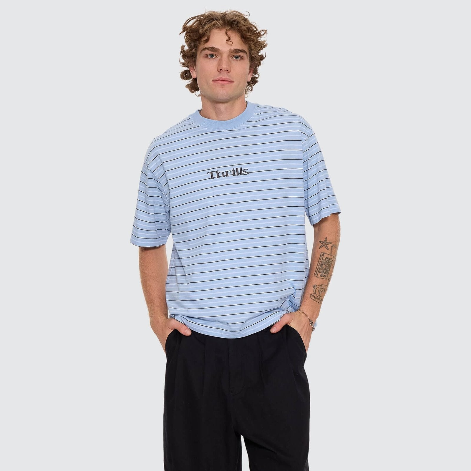 Flowers Of Tomorrow Stripe Box Crop Tee Placid Blue - Image 1