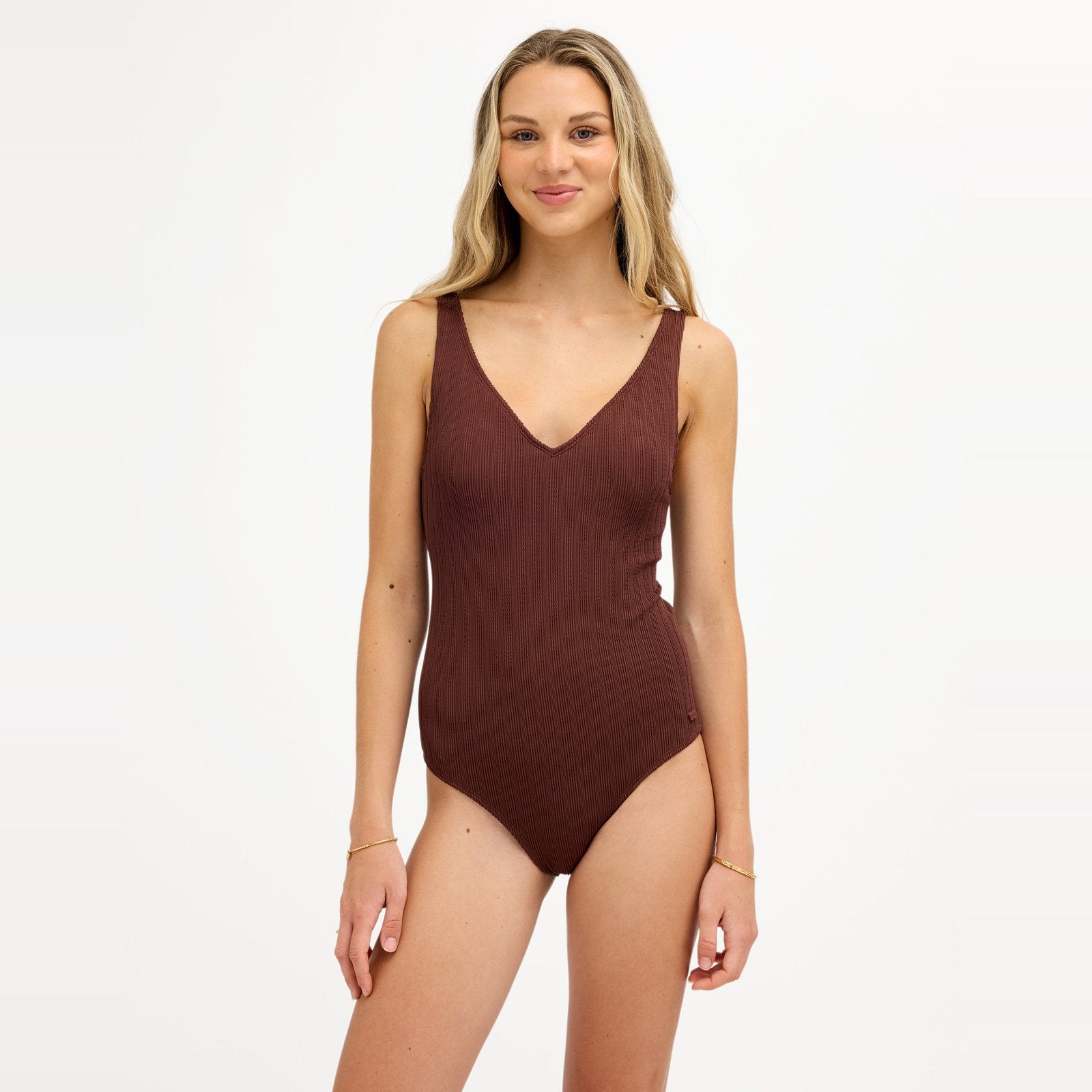 Womens Love V Neck One Piece Swimsuit Java - Image 1