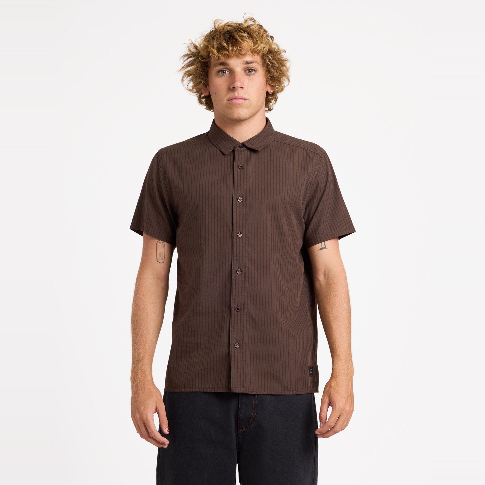 Mens Harmony Emblem Short Sleeve Shirt Chocolate Brown - Image 1