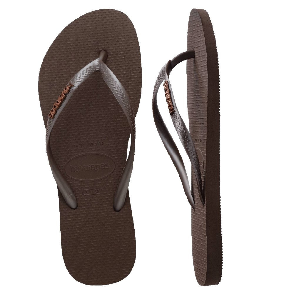 Slim Metal Logo Thongs Dark Brown - Image 1