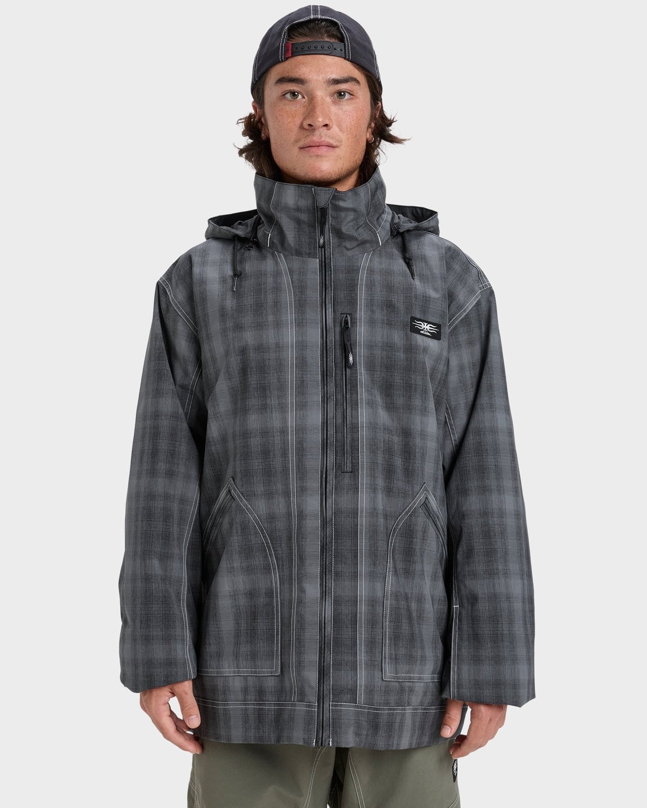 Mens Live Wire Snow Jacket Mercury Check True Black - Image 12