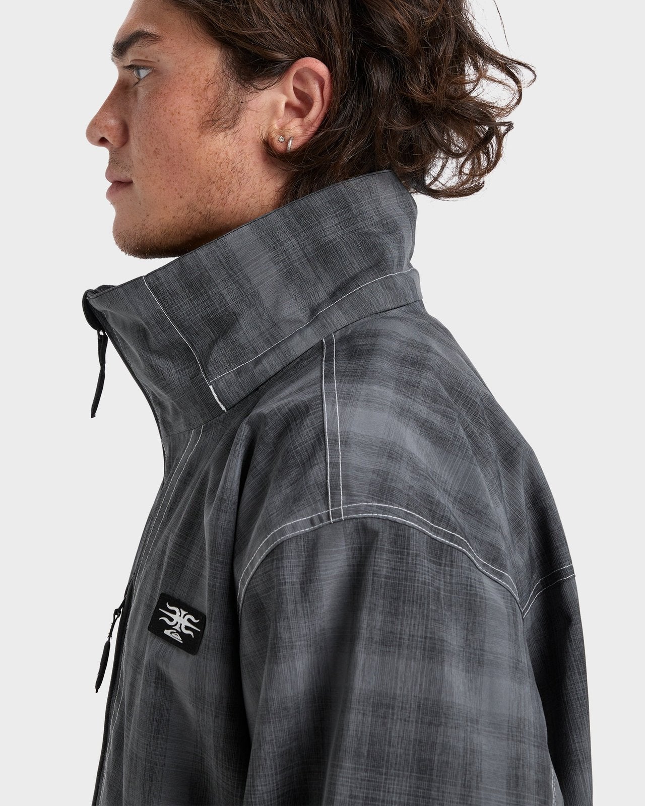 Mens Live Wire Snow Jacket Mercury Check True Black - Image 18