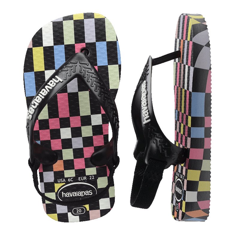 Kids Baby Check Black/Multi Thongs - Image 1