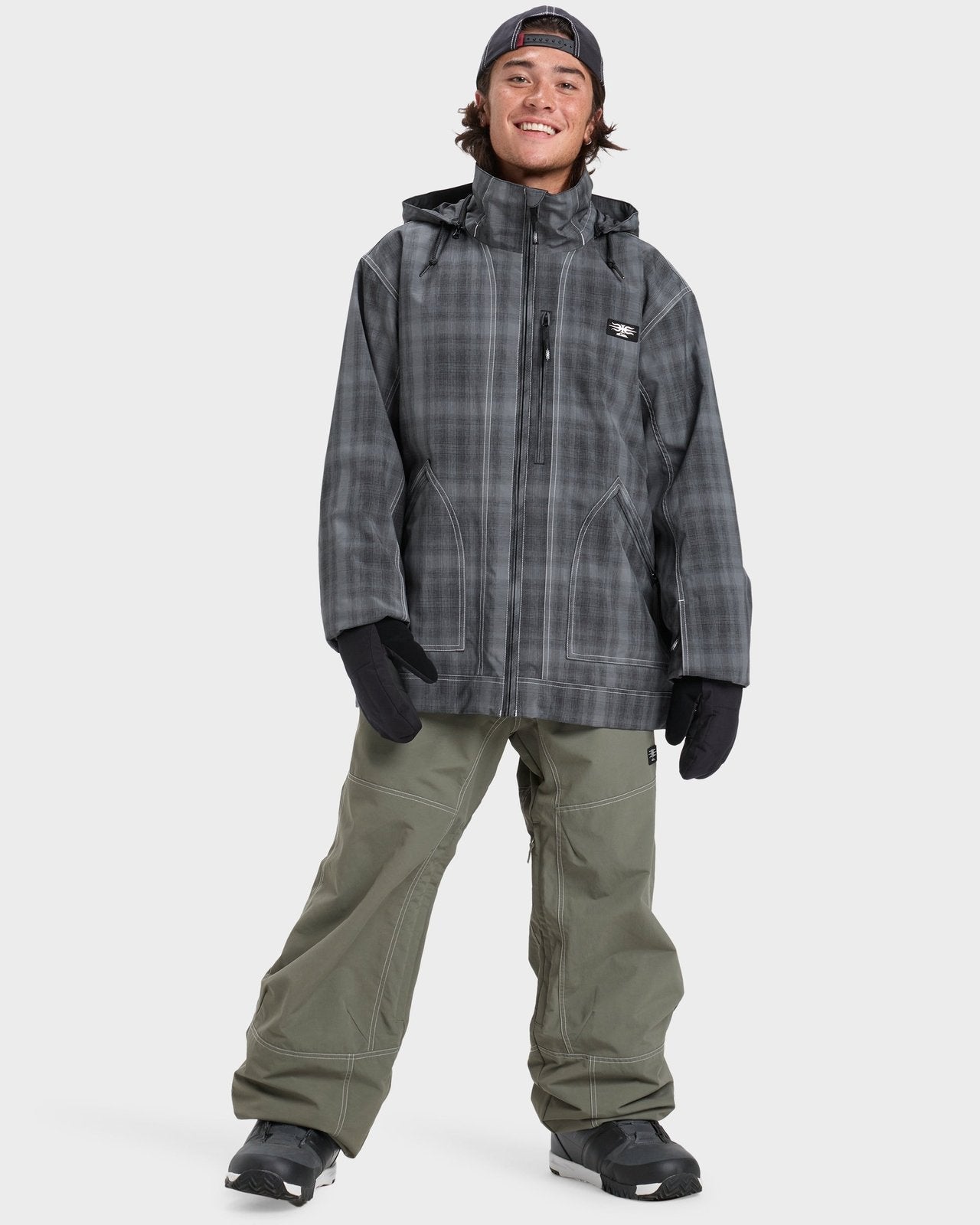 Mens Live Wire Snow Jacket Mercury Check True Black - Image 22
