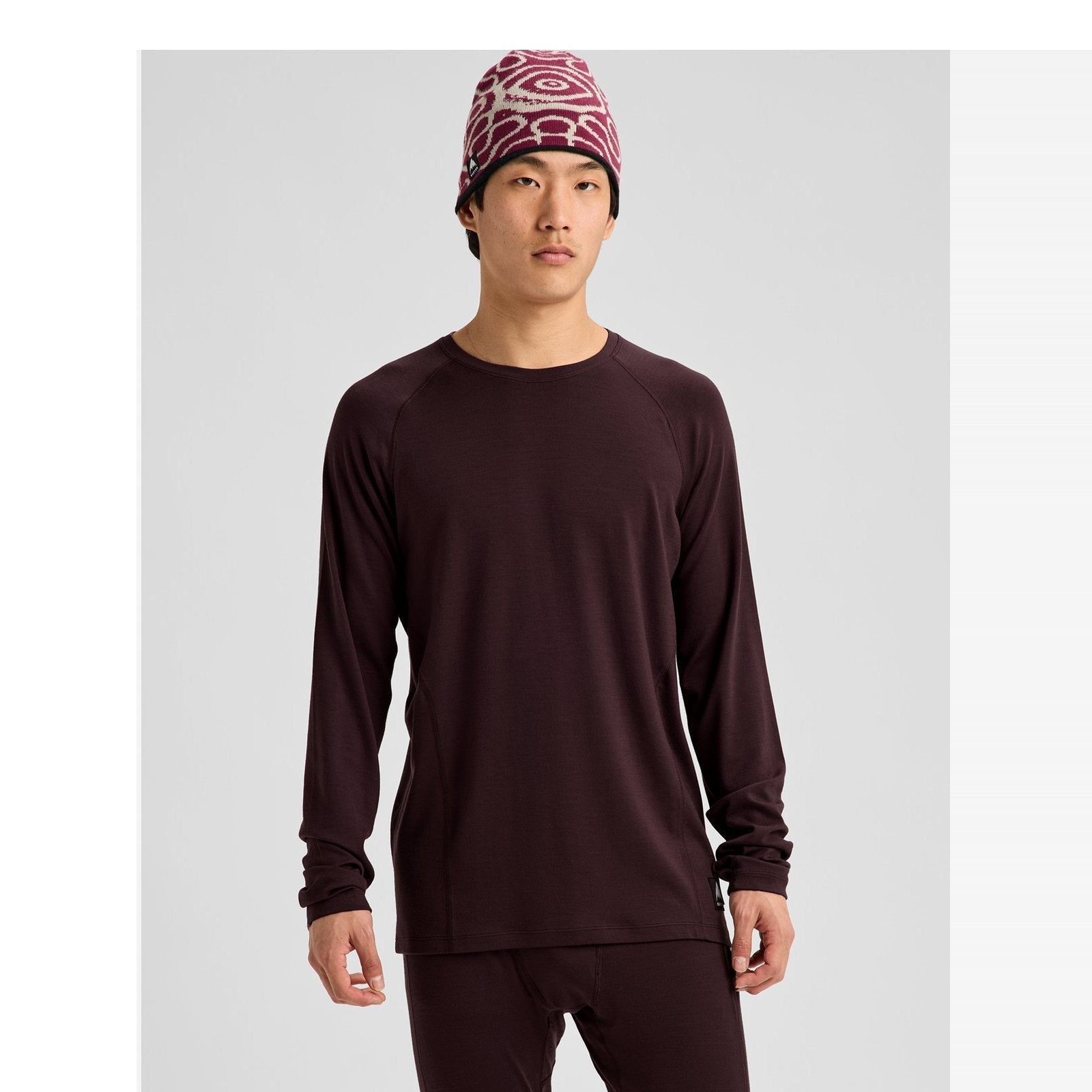 Mens Merino Blend Midweight Base Layer Crew Bear Hug Brown - Image 2