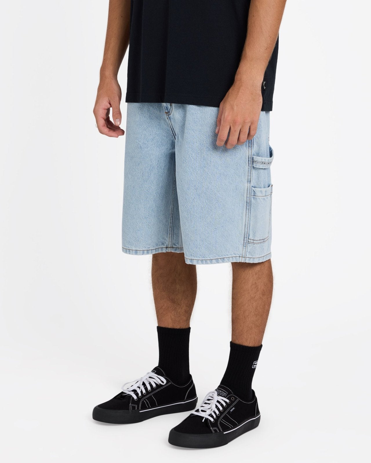 Mens Bad Dog Workwear Shorts Washed Indigo - Image 3