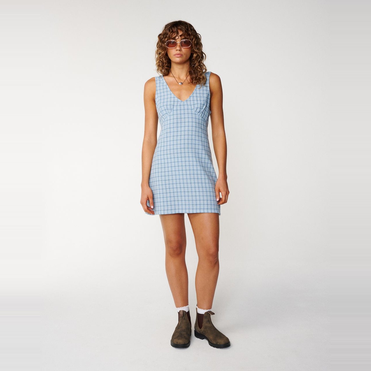 Classic Surf Check Mini Dress Light Blue - Image 4