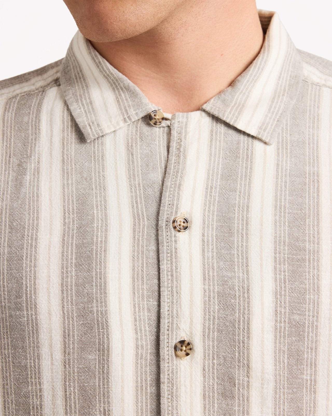 Mens Beat Stripe Short Sleeve Shirt Mushroom - Image 4