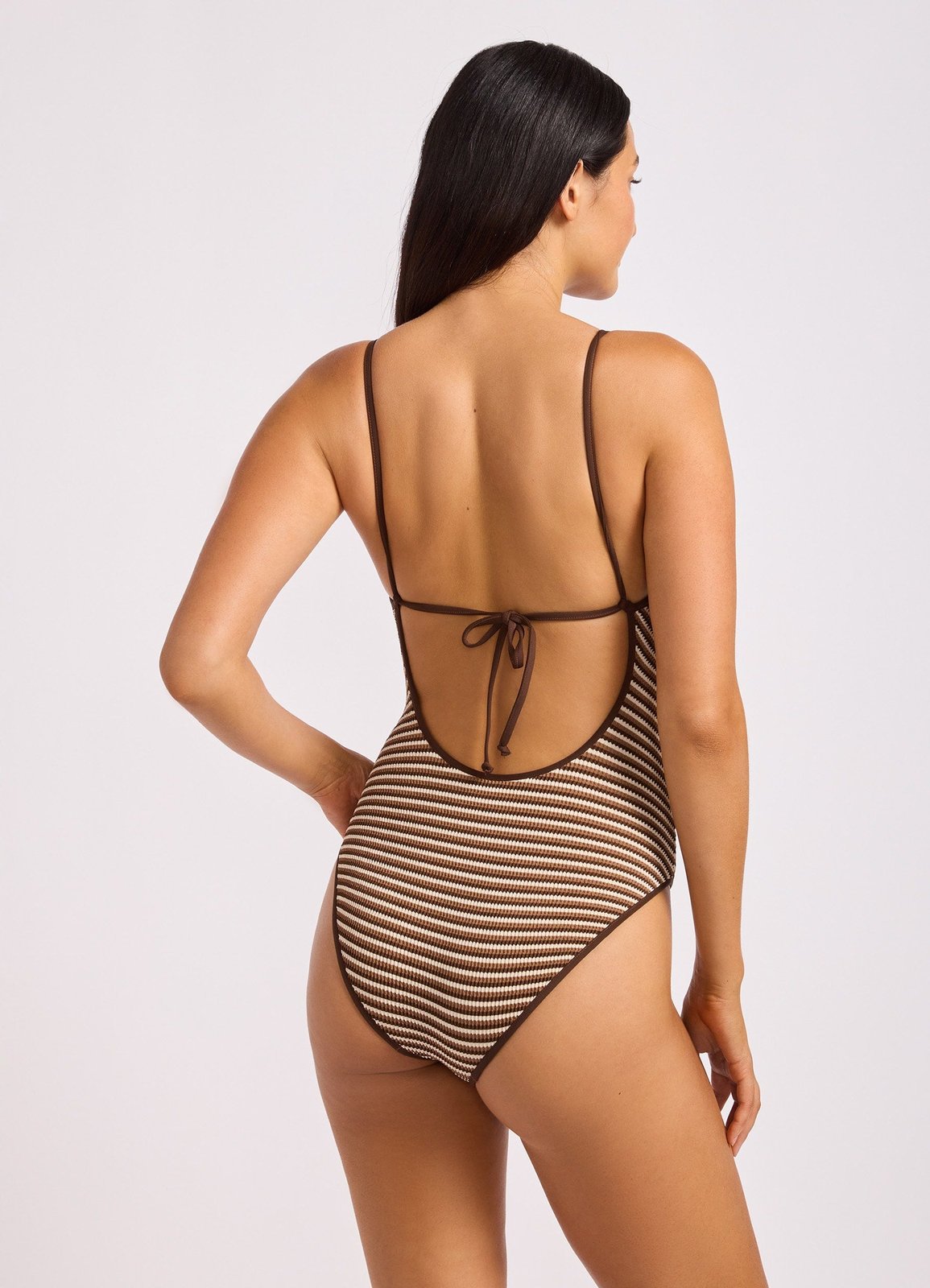 Horizons Scoop Neck Tie Back One Piece Swimsuit Mocha - Image 4