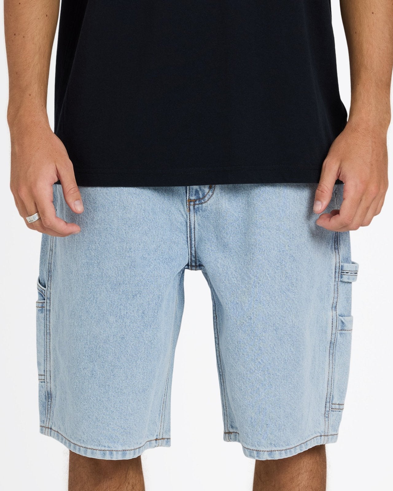 Mens Bad Dog Workwear Shorts Washed Indigo - Image 5