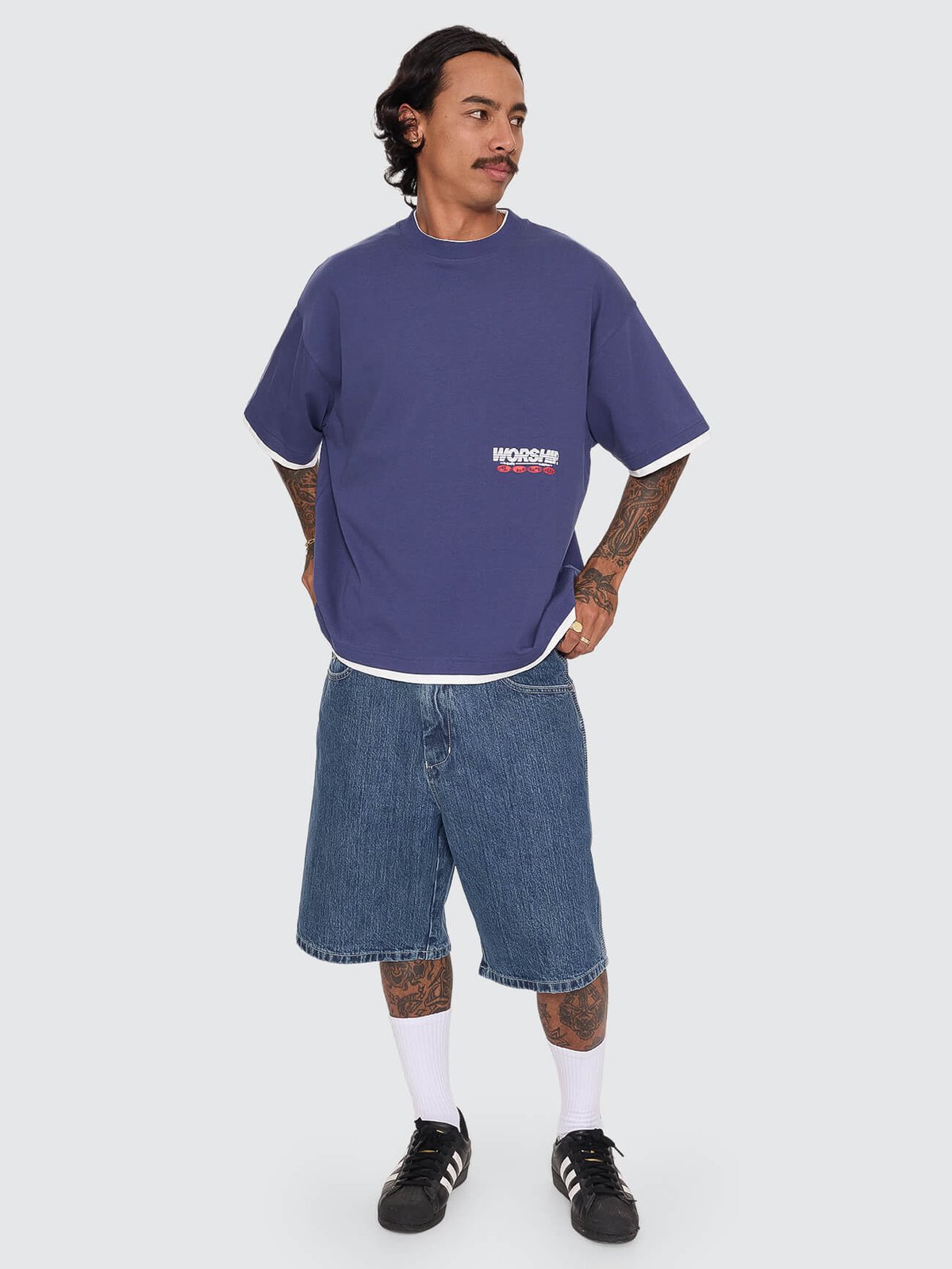 Half Court Box Crop Layer Tee Medieval Blue - Image 8