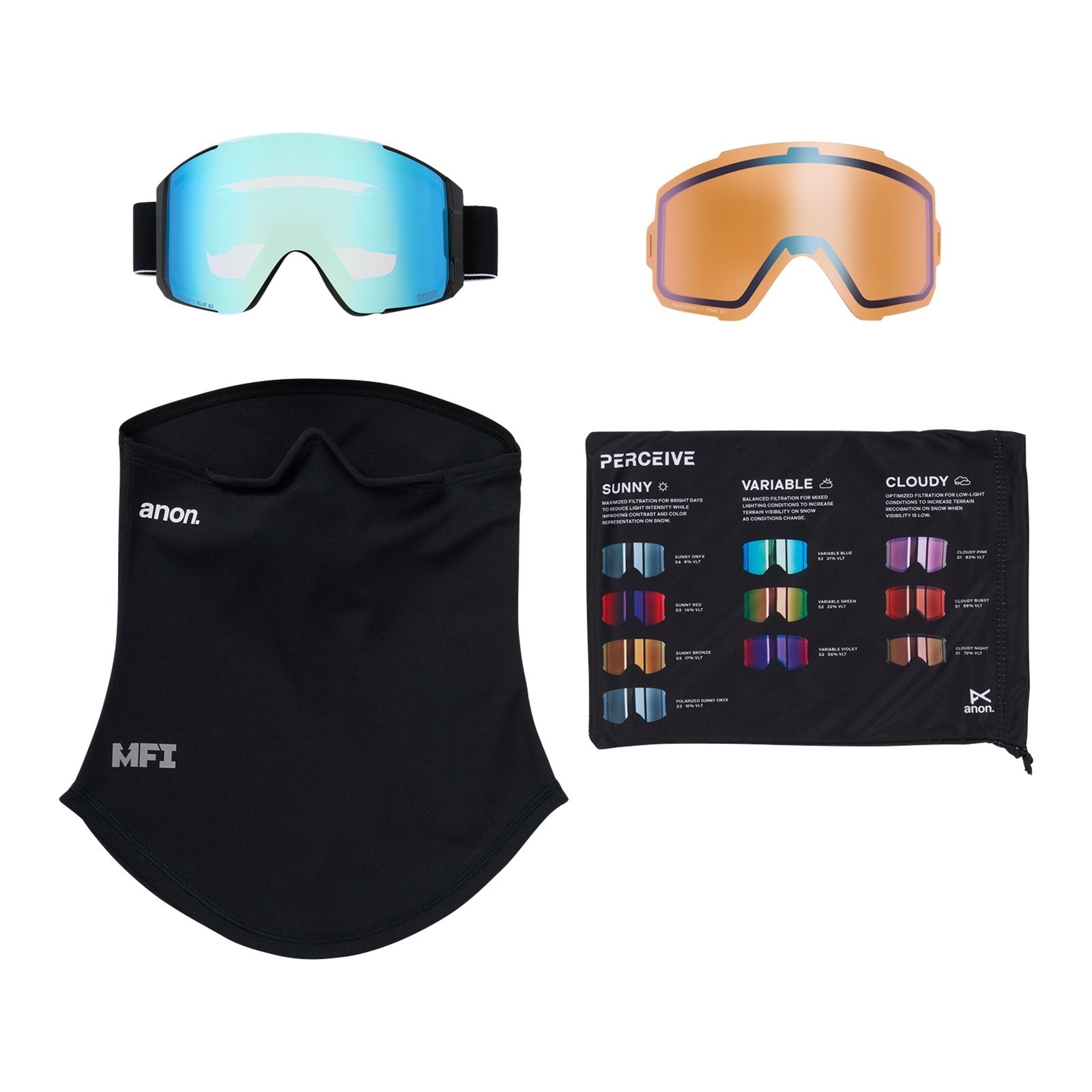 Sync Goggles + Bonus Lens + Mfi Face Mask Black - Perceive Variable Blue Lens (21% / S2) w/ Perceive Cloudy Pink Lens (53% / S1) - Image 6