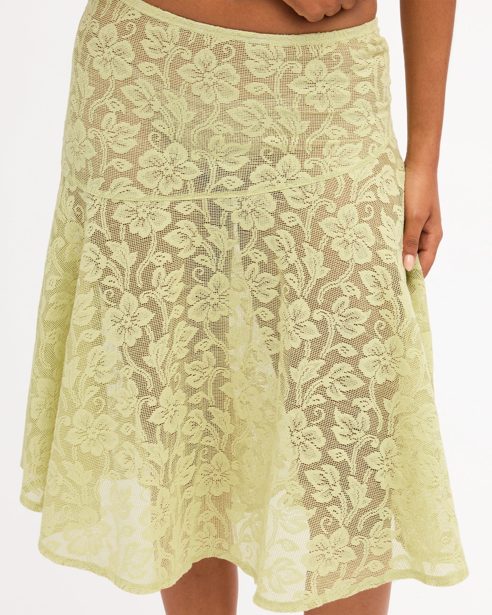 Womens Paisley Lace Midi Skirt Smoke Green - Image 6