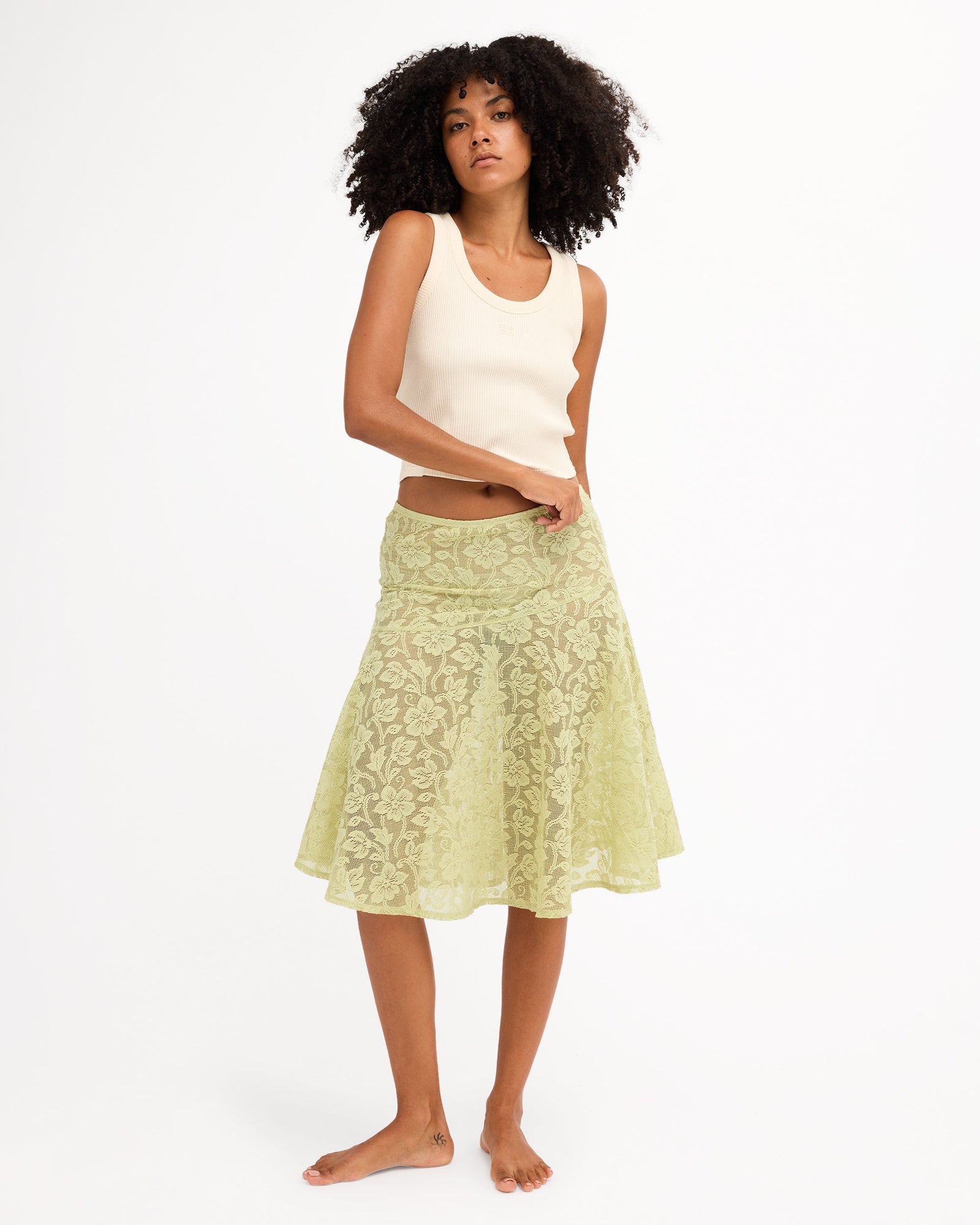 Womens Paisley Lace Midi Skirt Smoke Green - Image 7
