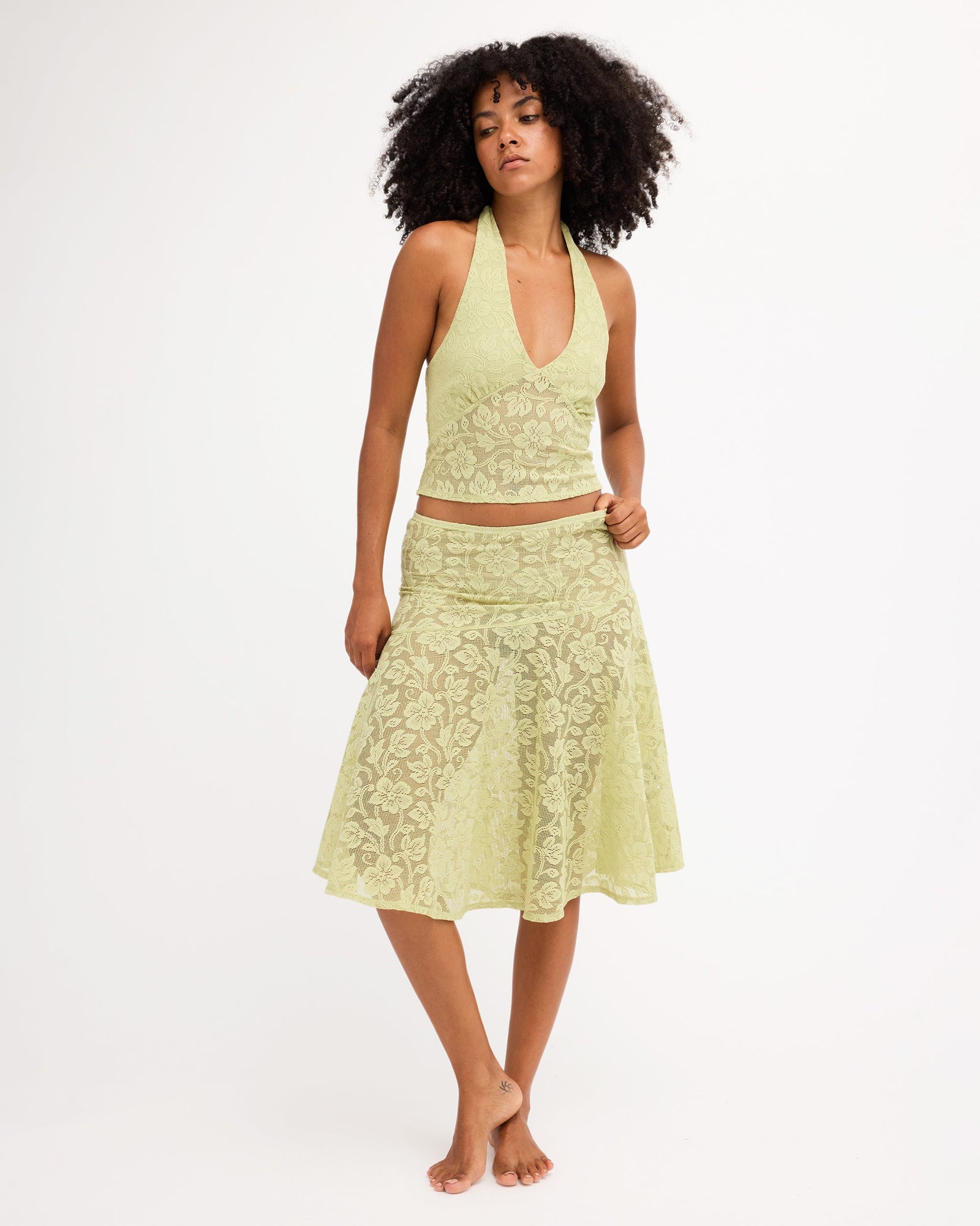 Womens Paisley Lace Halter Top Smoke Green - Image 5