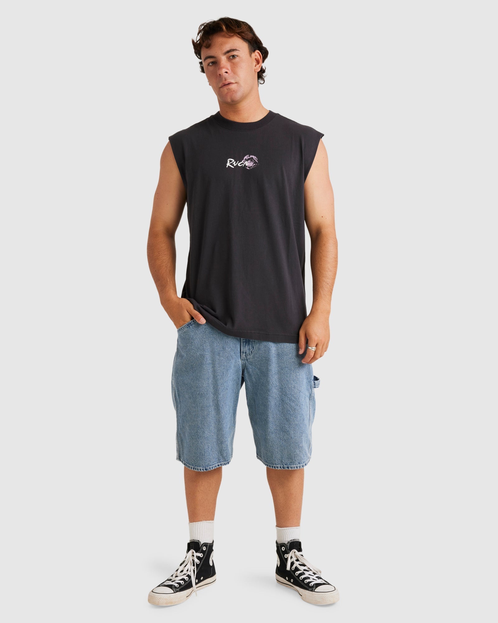 Mens Picked Up Muscle Tank Washed Black - Image 5