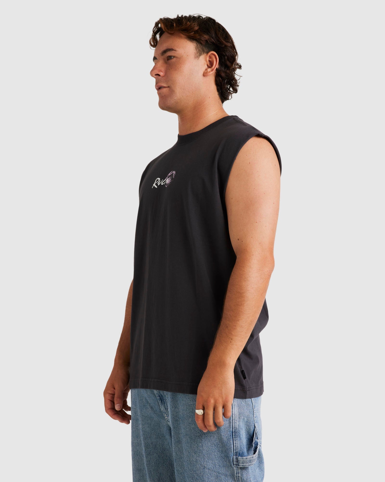 Mens Picked Up Muscle Tank Washed Black - Image 2