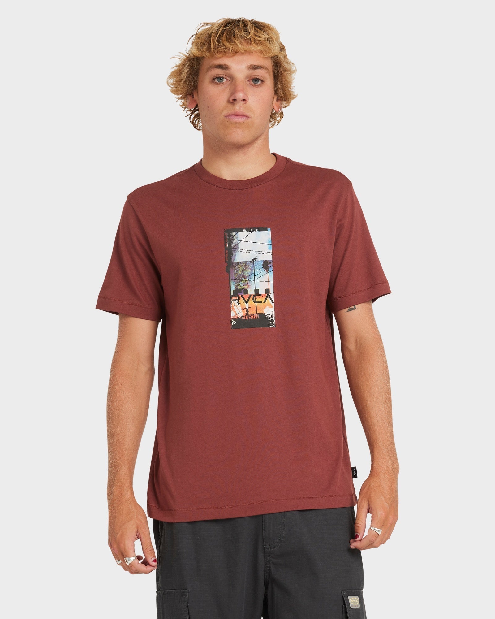 Mens Triptych T Shirt Red Earth - Image 1
