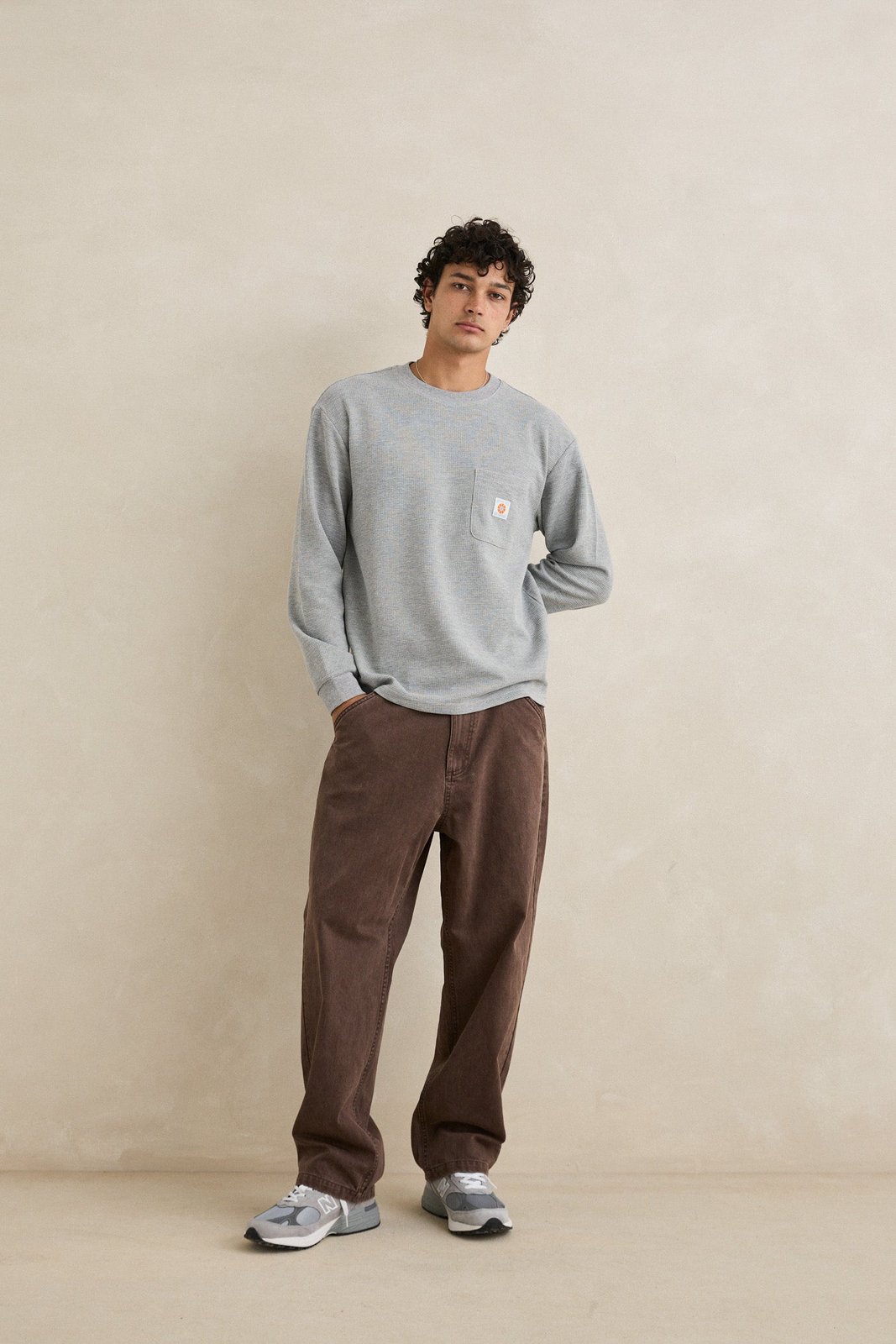 Vintage Pocket LS Waffle T Shirt Grey Heather - Image 5