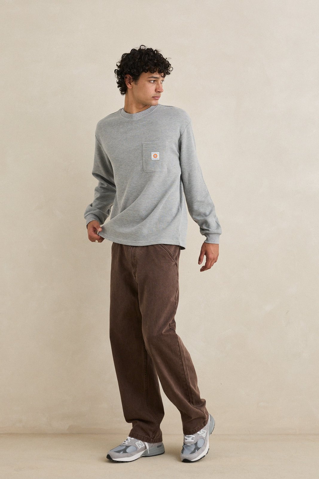 Vintage Pocket LS Waffle T Shirt Grey Heather - Image 6