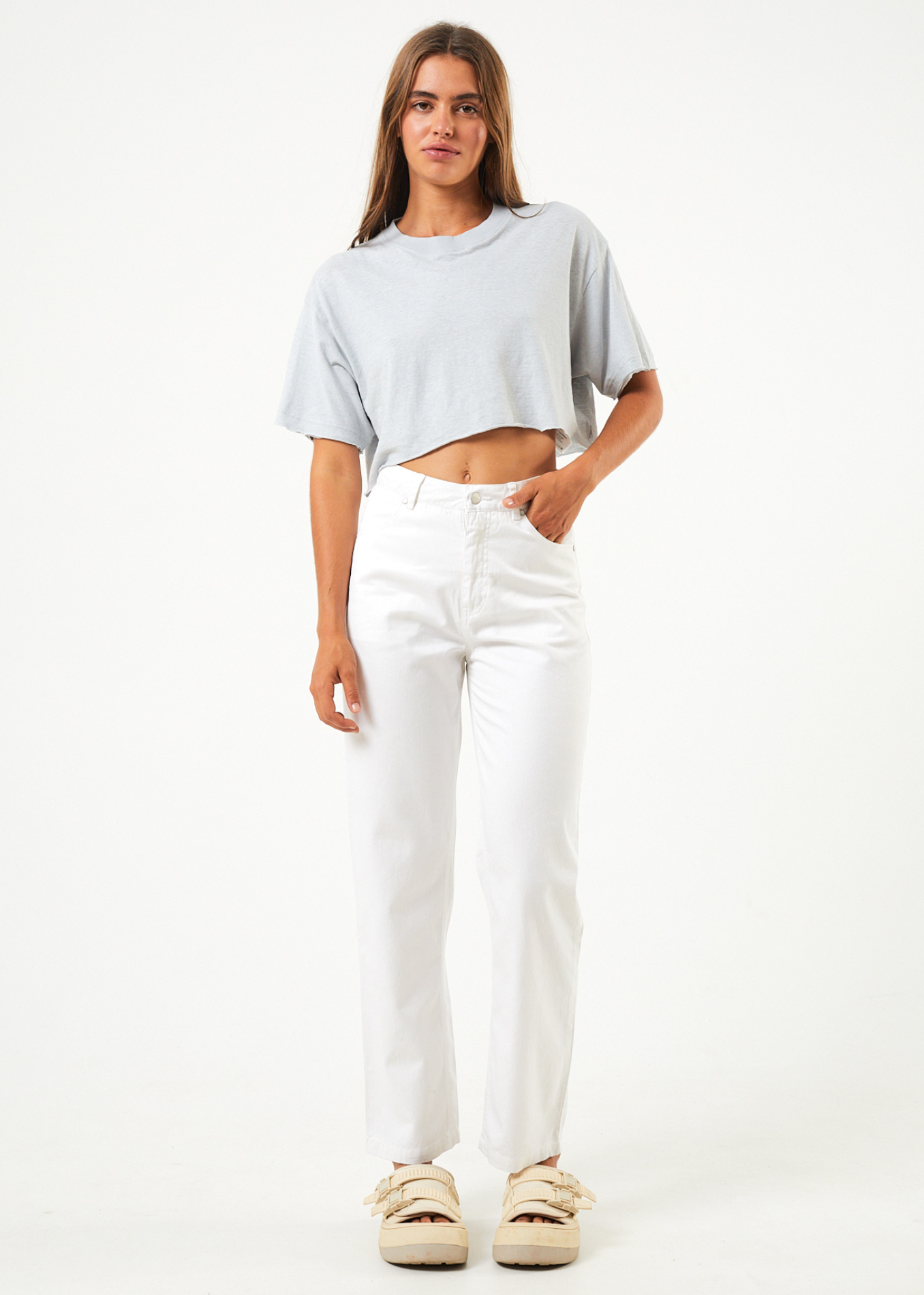 Afends Shelby - Hemp Twill High Waist Wide Leg Pant White