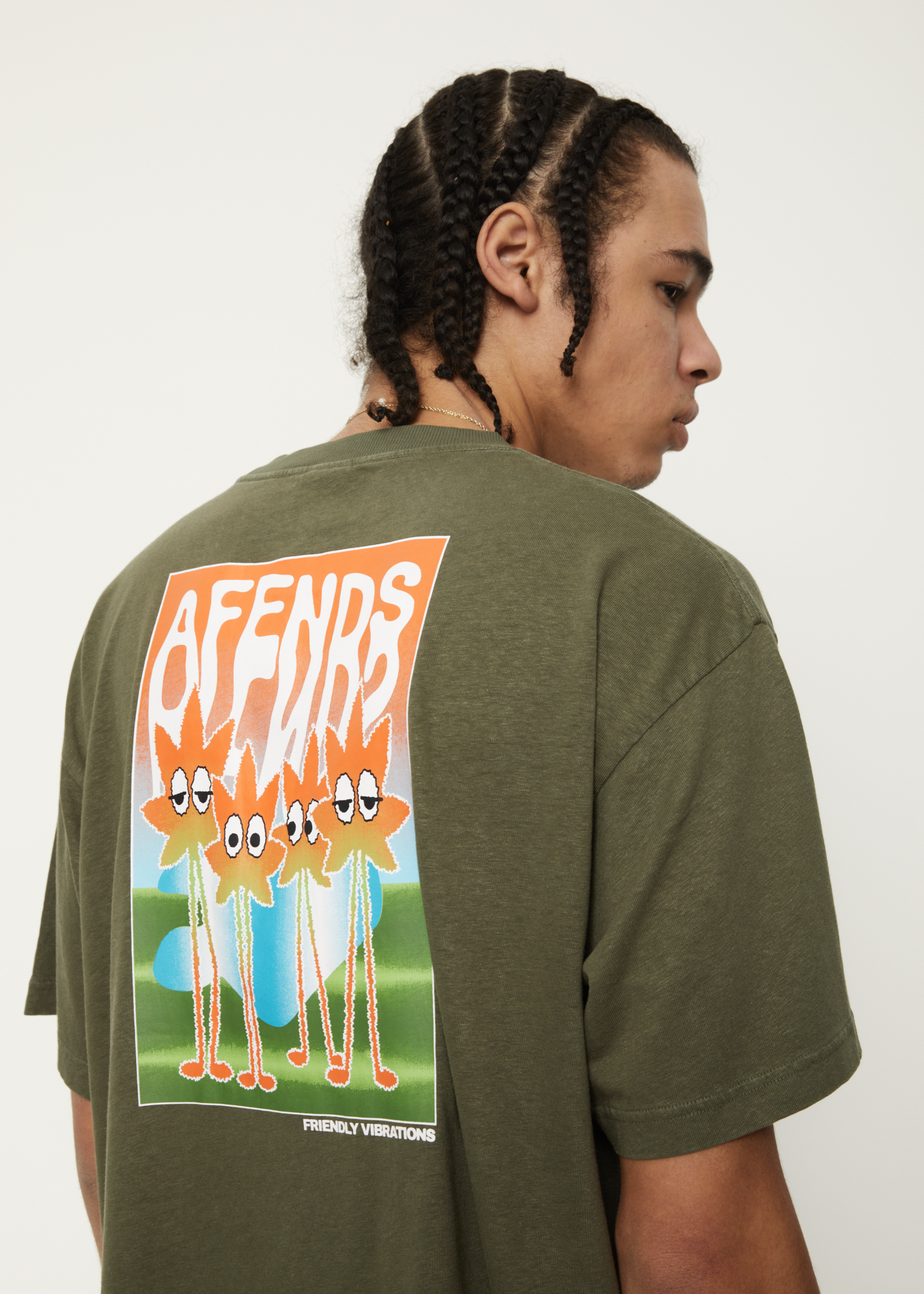 Vibrations - Hemp Boxy Graphic T-Shirt - Cypress