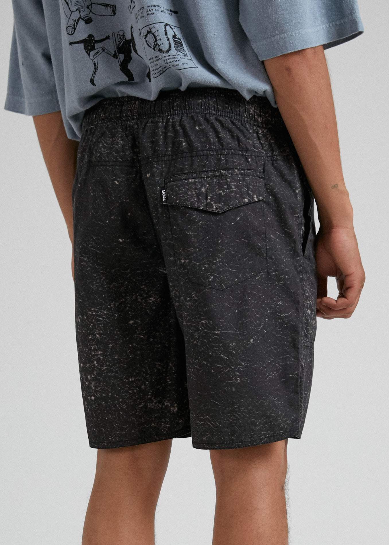 Afends Baywatch Acids - Elastic Waist Boardshort - Black Acid Wash Black acid wash