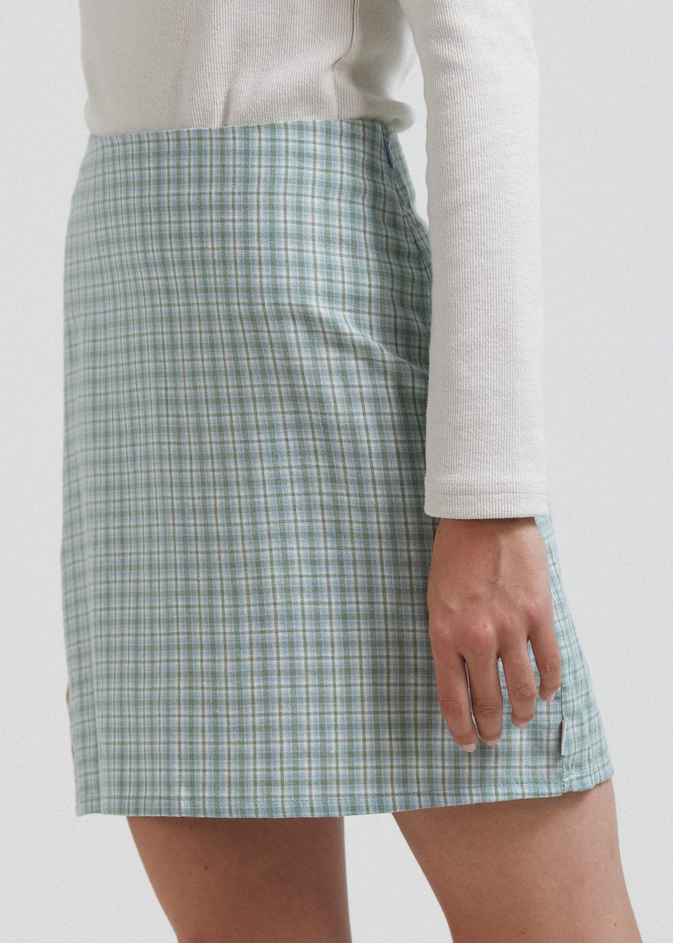 Afends Billy - Hemp Check Mini Skirt - Moss Check Moss check